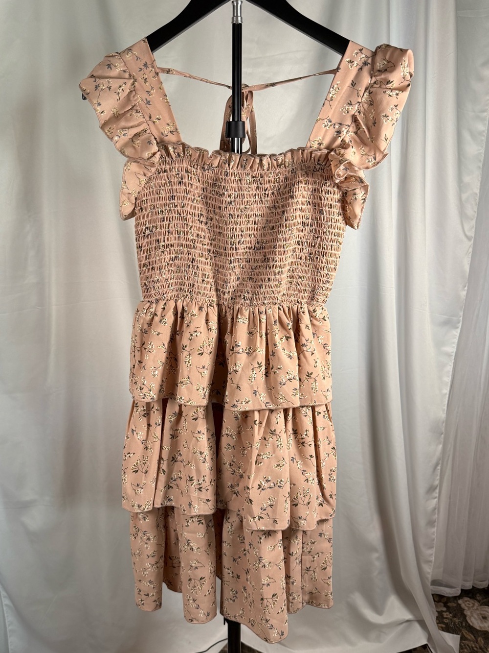 Ruffle Tiered Smocked Mini Dress Dusty Rose Size Small